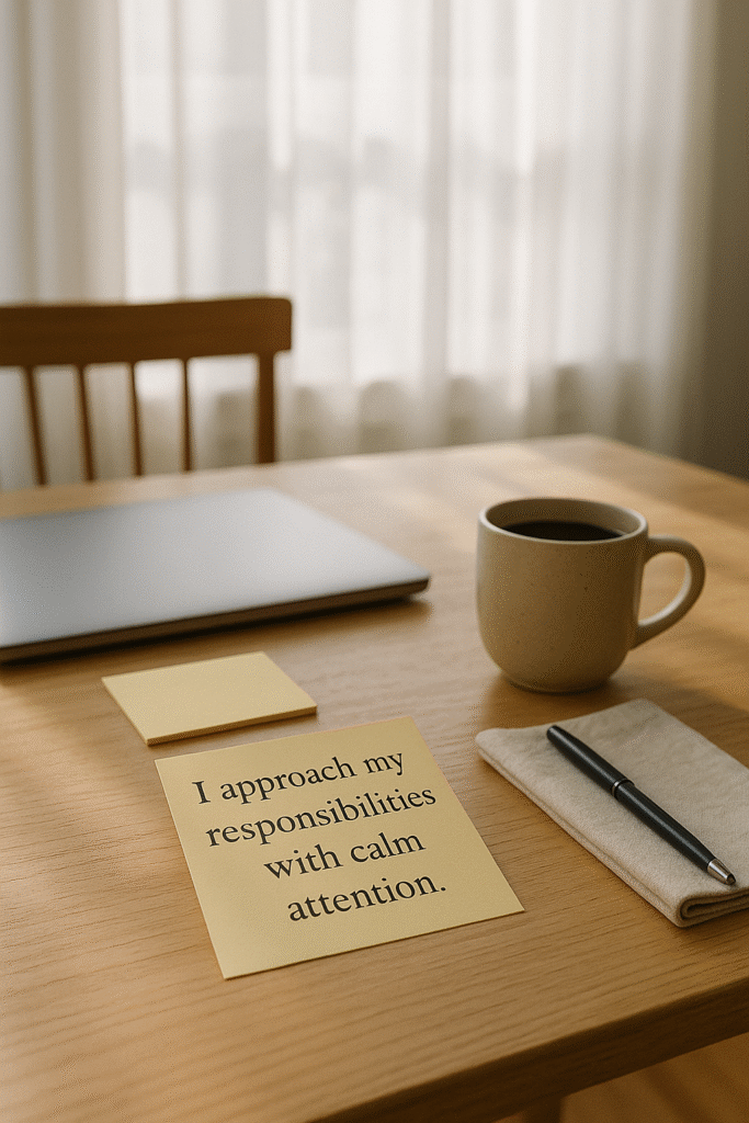 I approach my responsibilities with calm attention.