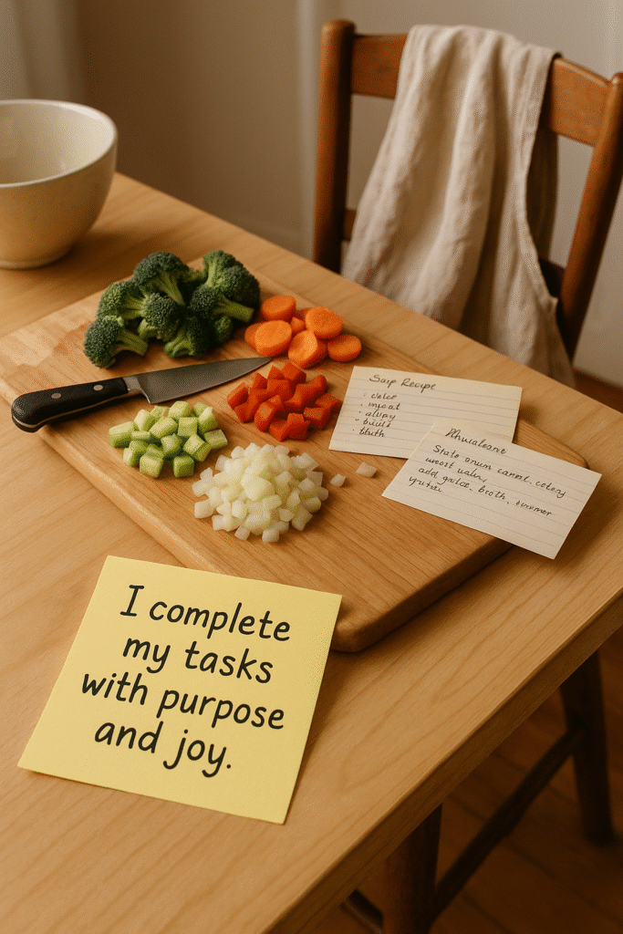 I complete my tasks with purpose and joy.