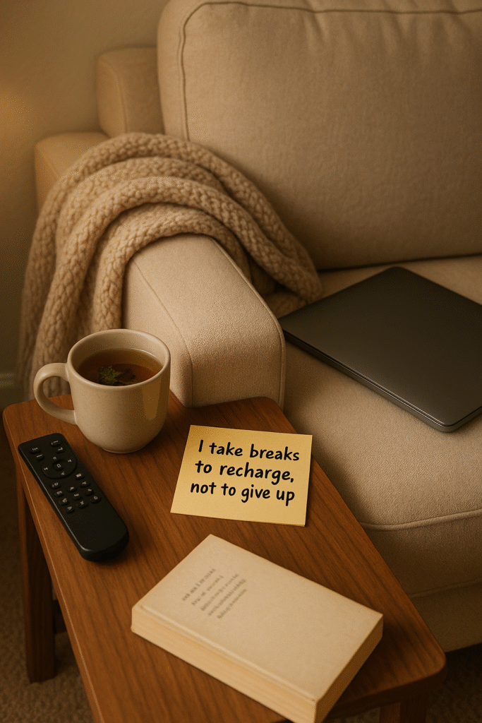 I take breaks to recharge, not to give up.