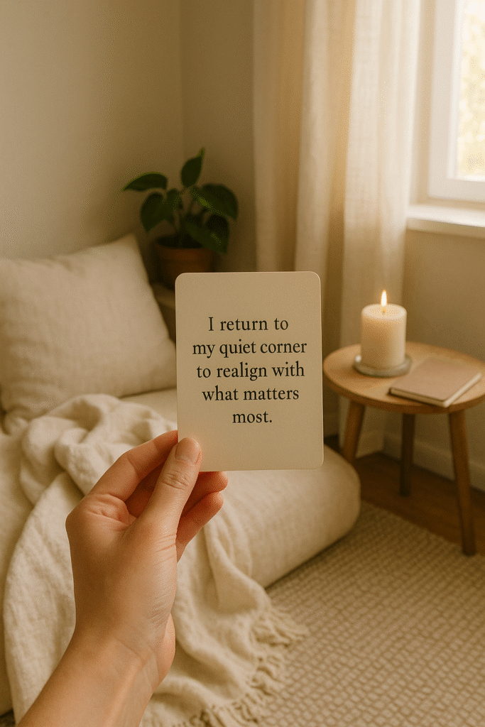 I return to my quiet corner to realign with what matters most