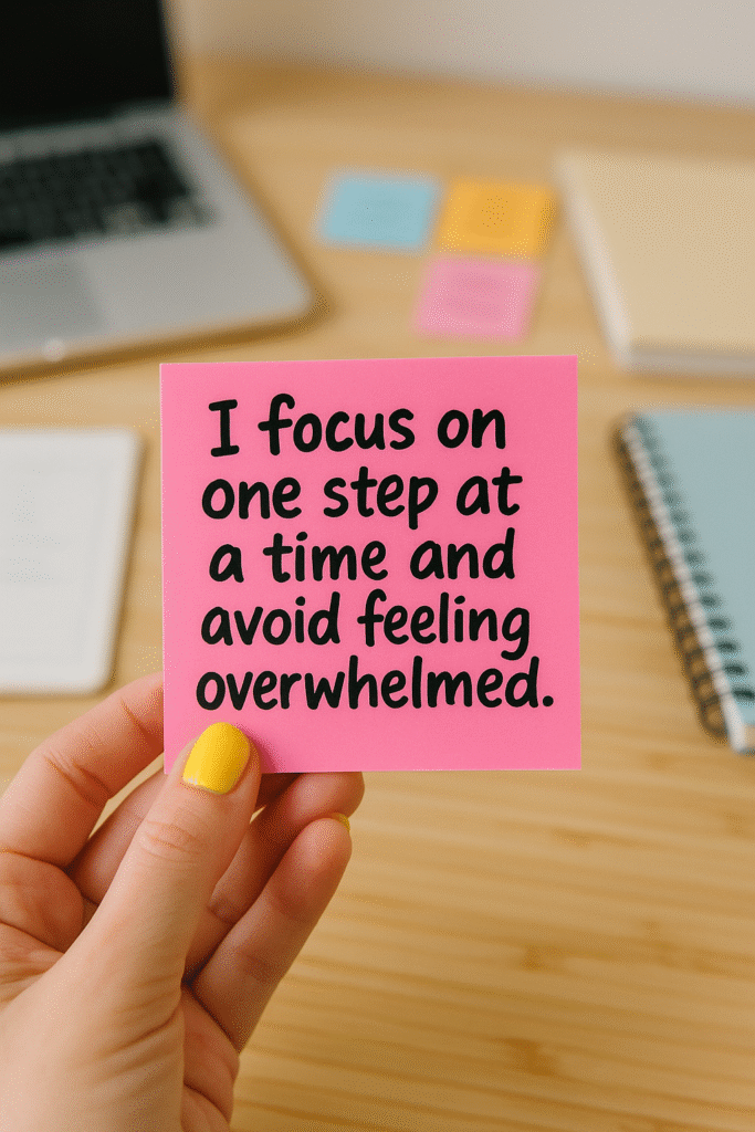 I focus on one step at a time and avoid feeling overwhelmed.
