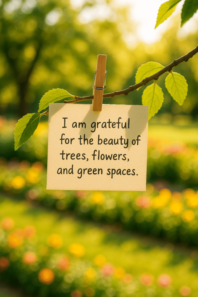 I am grateful for the beauty of trees, flowers, and green spaces.