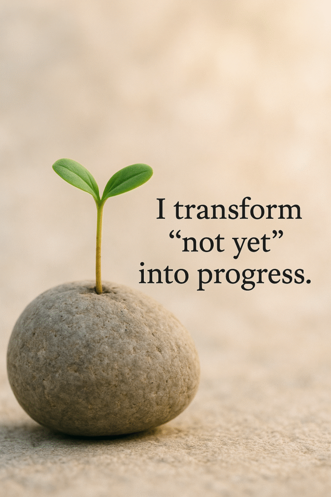 I transform “not yet” into progress.